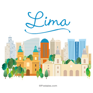 Postal de Lima con lugares destacados