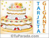 Tarjeta con torta de aniversario gigante