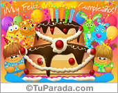 Tarjeta de cumpleaños con gran torta