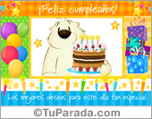Tarjeta de cumpleaños colorida con torta