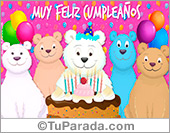 Tarjeta de cumpleaños, oso y familia