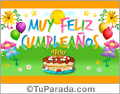 Tarjeta de muy feliz cumpleaños con torta