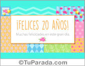 Tarjeta de felices 20 años