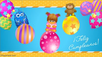 Tarjeta de cumpleaños con coloridos globos