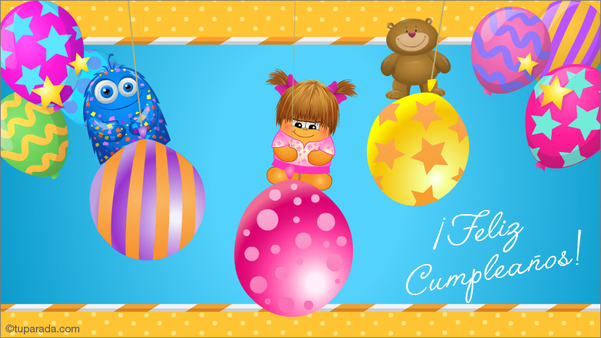 Tarjeta de cumpleaños con coloridos globos