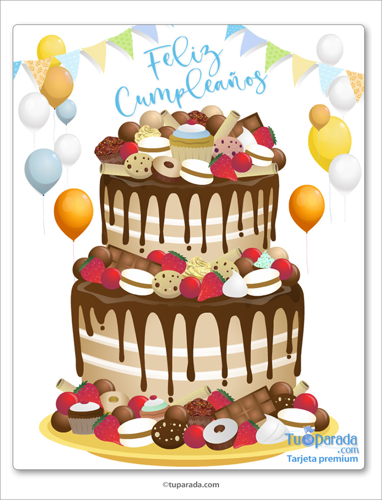 Tarjeta de cumpleaños con torta de chocolate