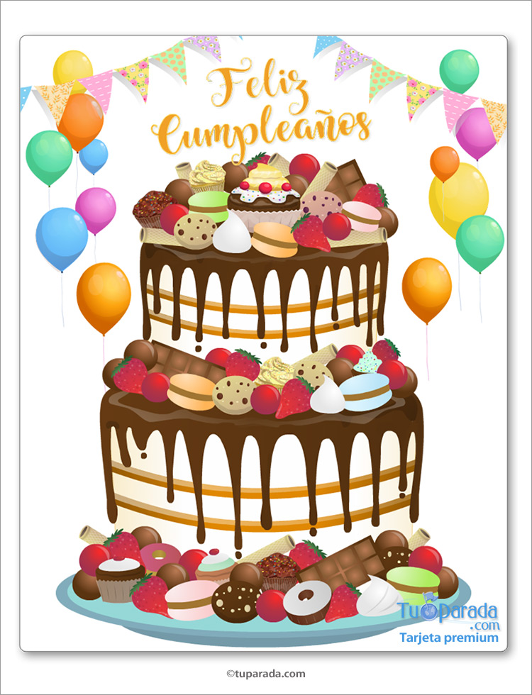 Tarjeta - Tarjeta de cumpleaños con torta y globos