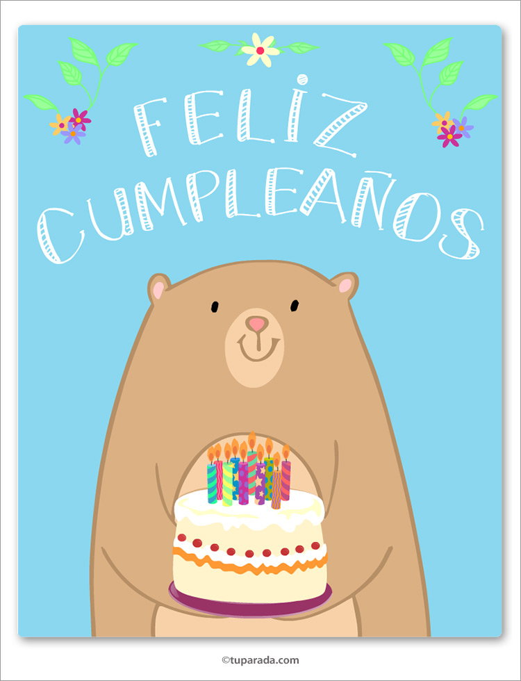 Feliz cumpleaños con oso y torta, tarjetas de Saludos gigantes