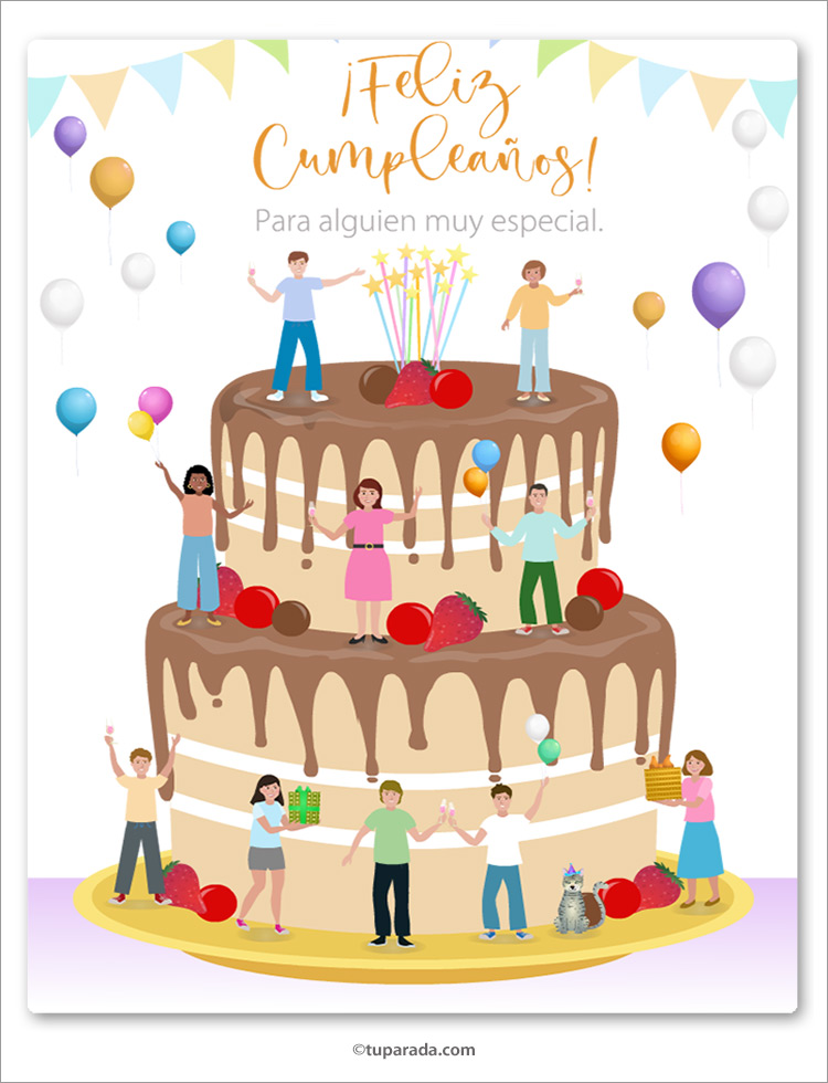 Tarjeta sorpresa de cumpleaños con torta, tarjetas de Tíos
