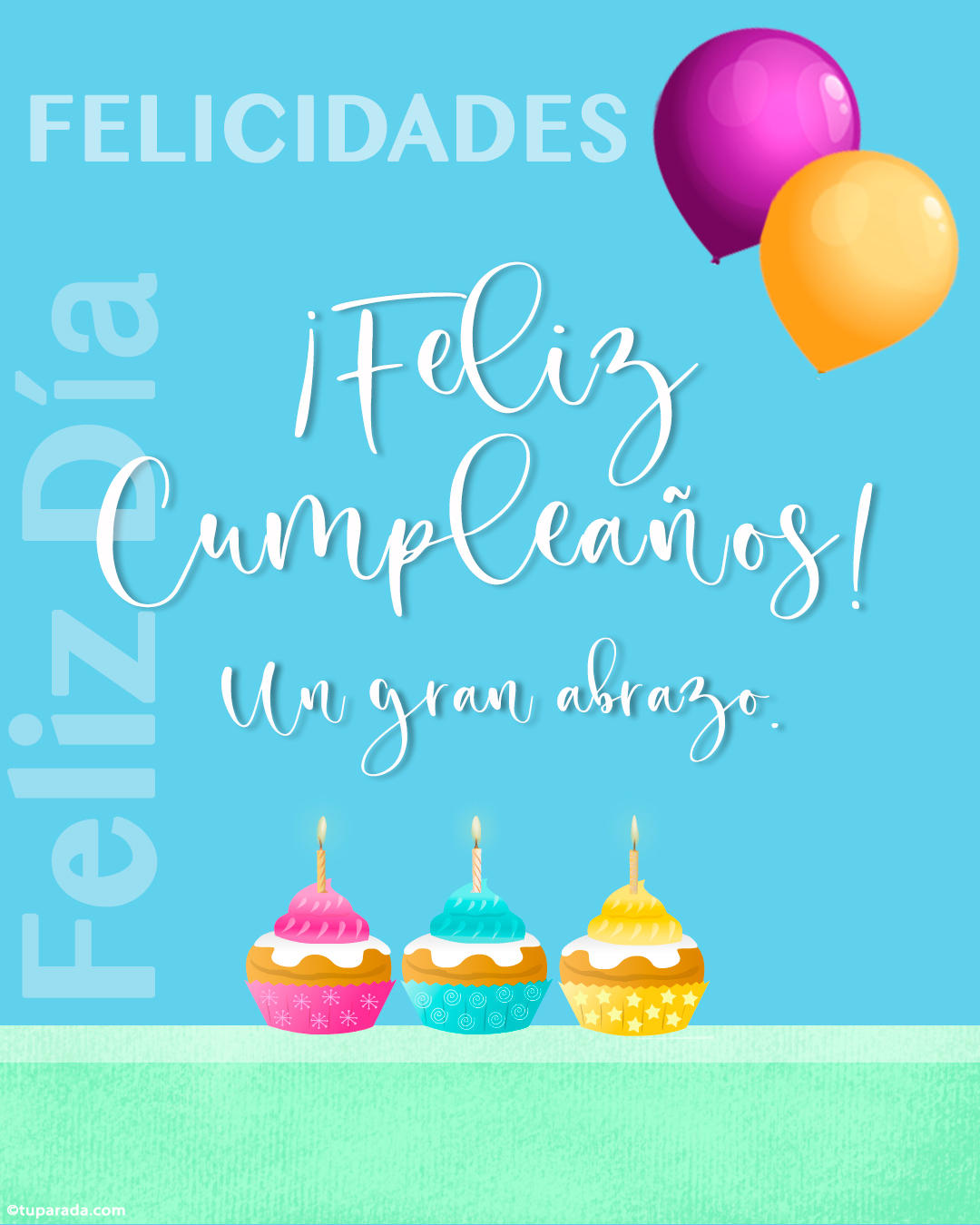 Tarjeta de cumpleaños con cupcakes vertical