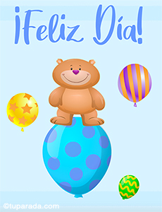 Tarjetas postales: Tarjeta de Feliz Día con oso en celeste