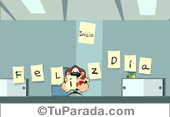 Tarjeta de feliz día en oficina