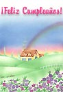 Feliz cumpleaños con casa y arco iris