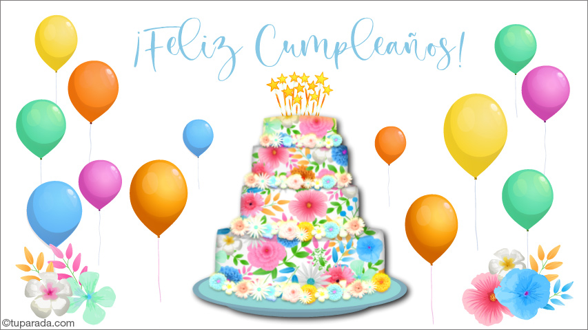 Tarjeta con torta decorada con flores, tarjetas de Cumpleaños formales