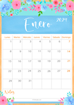 Calendario Enero 2024 - Flowers