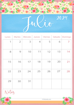 Calendario Julio 2024 - Flowers
