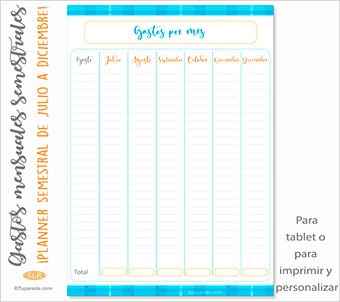 Plan de gastos semestral de Julio a Diciembre