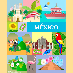 Postal de México en colores pastel