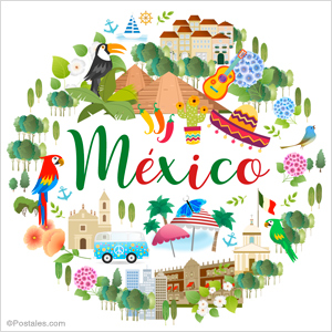 Postal de México con ilustraciones