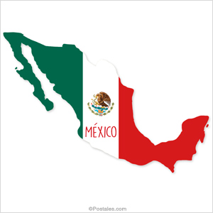 Postal de México con mapa y bandera