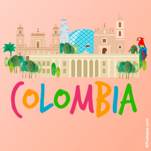 Imagen de postal de Colombia en varios colores