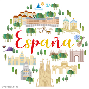 Diseño de España con lugares emblemáticos