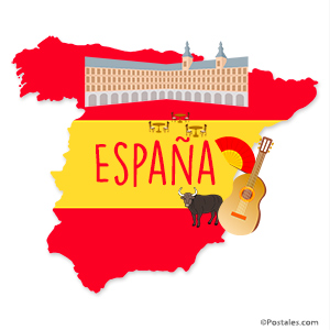 Postal de España con bandera