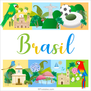 Postal de Brasil con lugares destacados