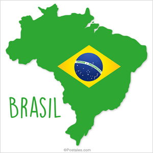 Postal con mapa de Brasil con bandera