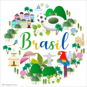 Postal de Brasil con lugares más visitados