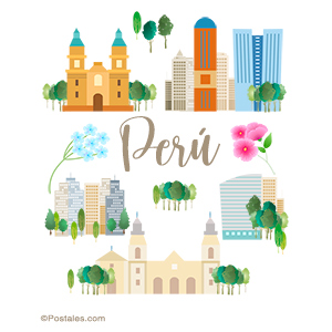 Postal de Perú con lugares conocidos