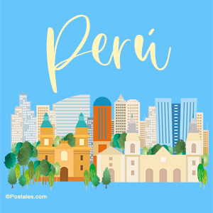 Ilustración de Perú con fondo celeste