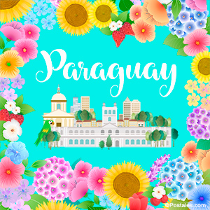 Diseño de Paraguay con lugares interesantes y flores