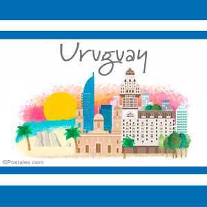 Postal de Uruguay con franjas azules