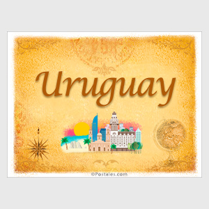 Postal de Uruguay con fondo ocre