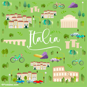 Postal de Italia con atracciones y monumentos