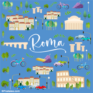 Postal de Roma con lugares conocidos