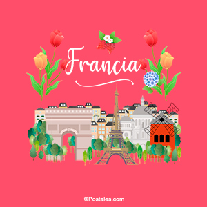 Postal de Francia con lugares populares