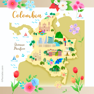 Mapa ilustrado de Colombia con flores