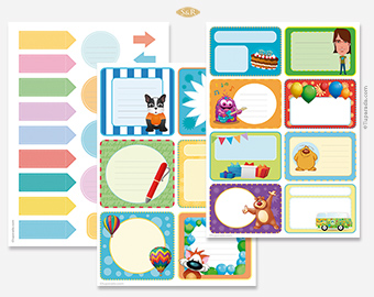 Set de Etiquetas y stickers con divertidos personajes