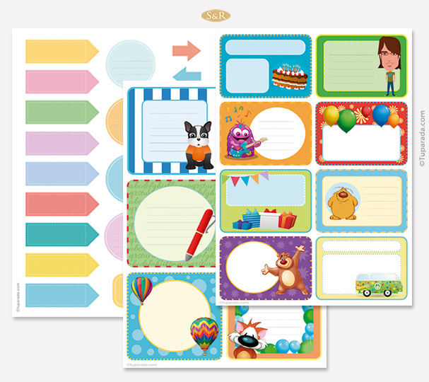Set de Etiquetas y stickers con divertidos personajes