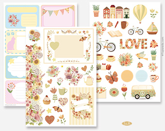 Set Vintage con flores para Scrapbook A4 o A5